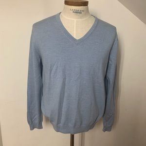 Brooks Brothers Blue V Neck Wool Sweater.